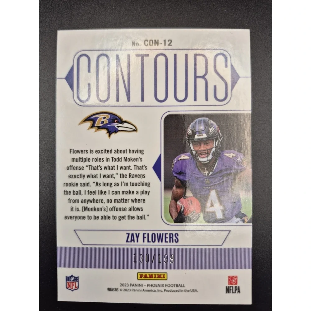 2023 Panini Phoenix Zay Flowers #CON-12‎ Contours Red /199 (RC) Baltimore Ravens